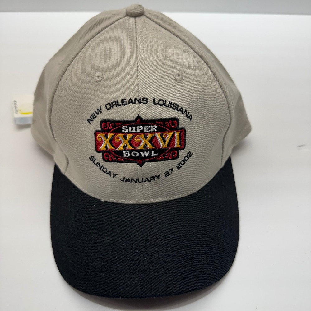 NFL Game Day Super Bowl XXXVI 2002 New Orleans Hat Snapback Khaki Black OSFA NWT